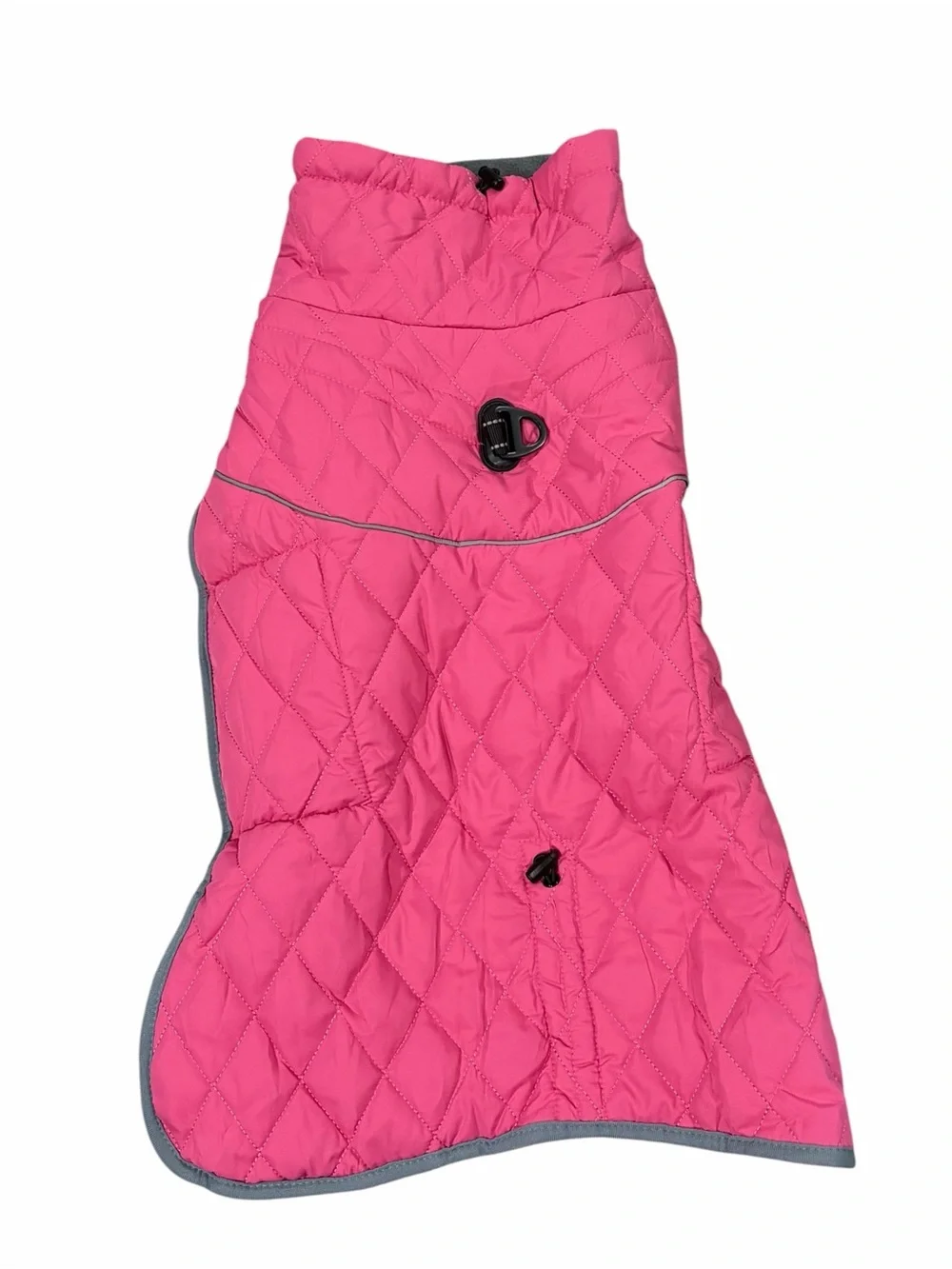 Bright Pink Quilted Dog Coat with Reflective Trim